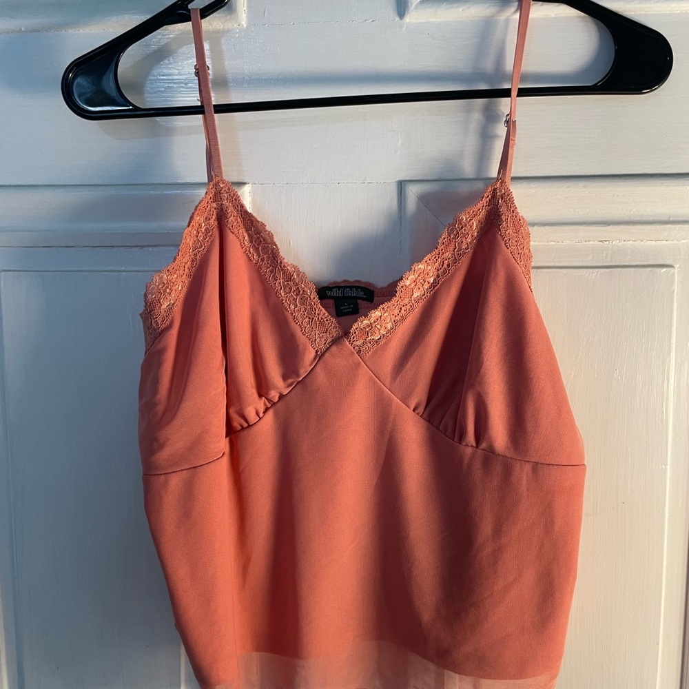Wild Fable Peach Lace Trim Top
